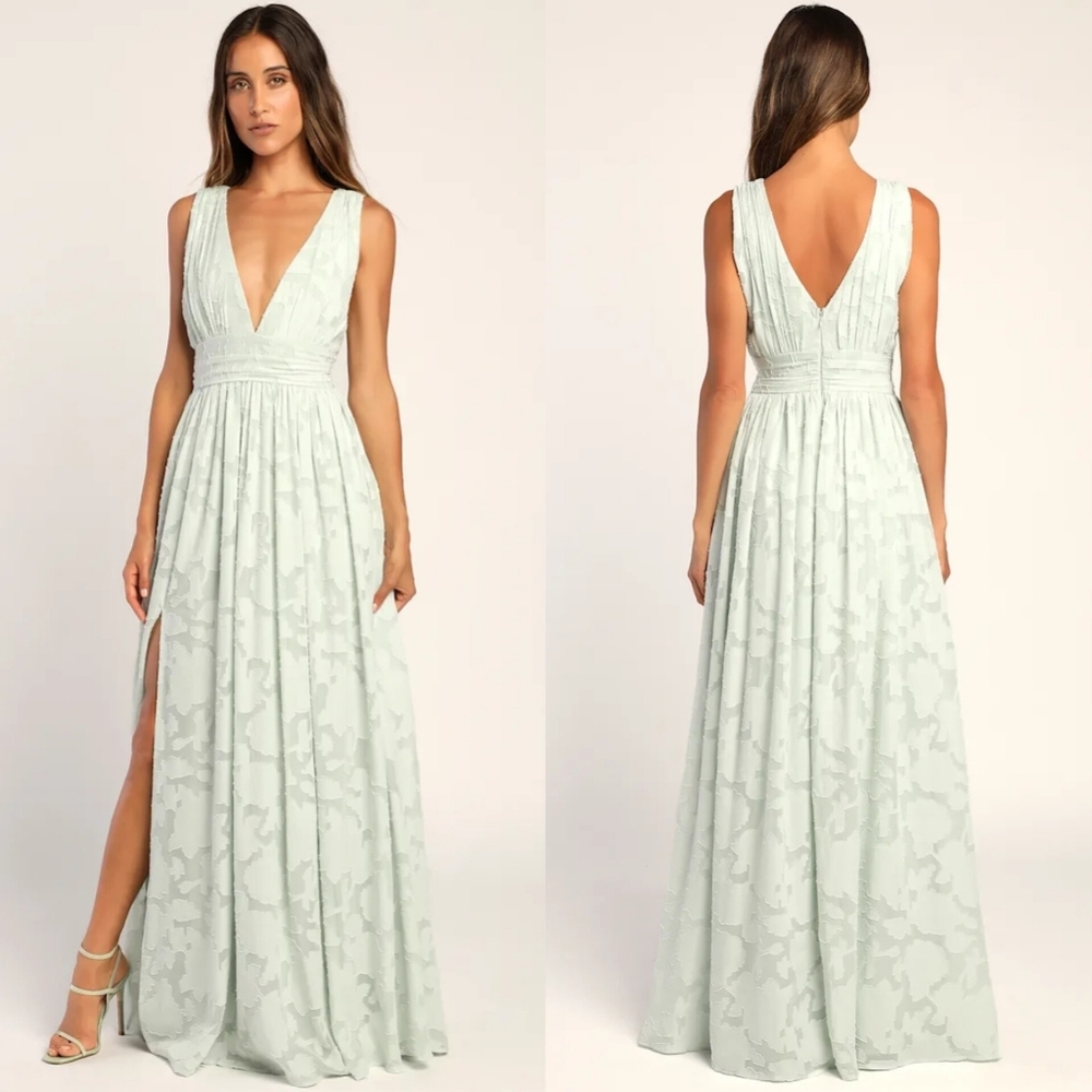 Lulus Sweet Sophistication Sage Green Burnout Floral Maxi Dress M Wedding Party